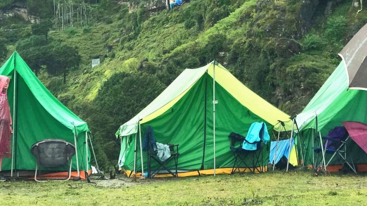 Bumdra Trek with glamping tents overlooking Himalayan landscapes, Bhutan